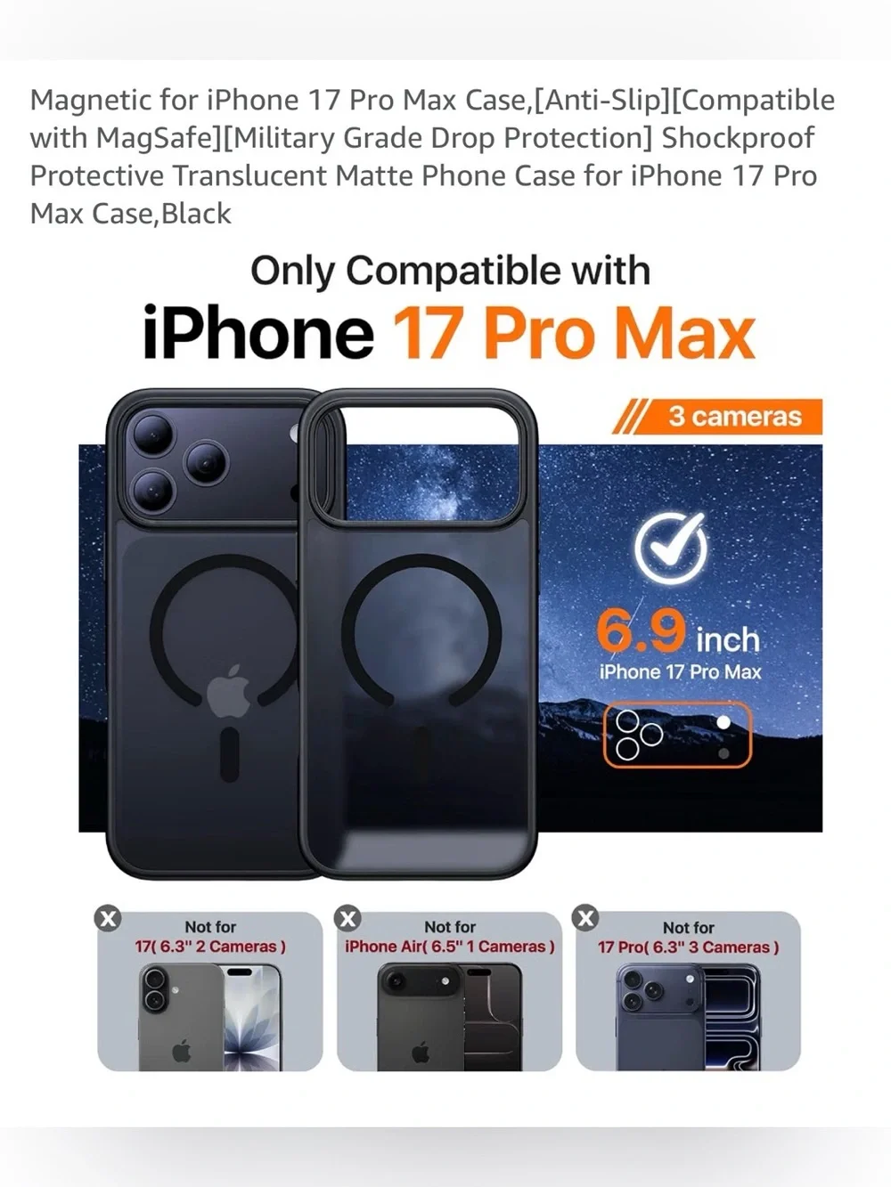 MagSafe-Compatible Shockproof Phone Case translucent iPhone 17 Pro Max - Black